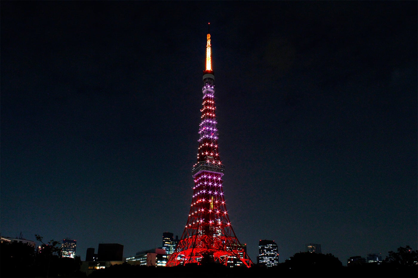 東京タワー“バレンタインカラー”の特別ライトアップ点灯／画像提供：東京タワー