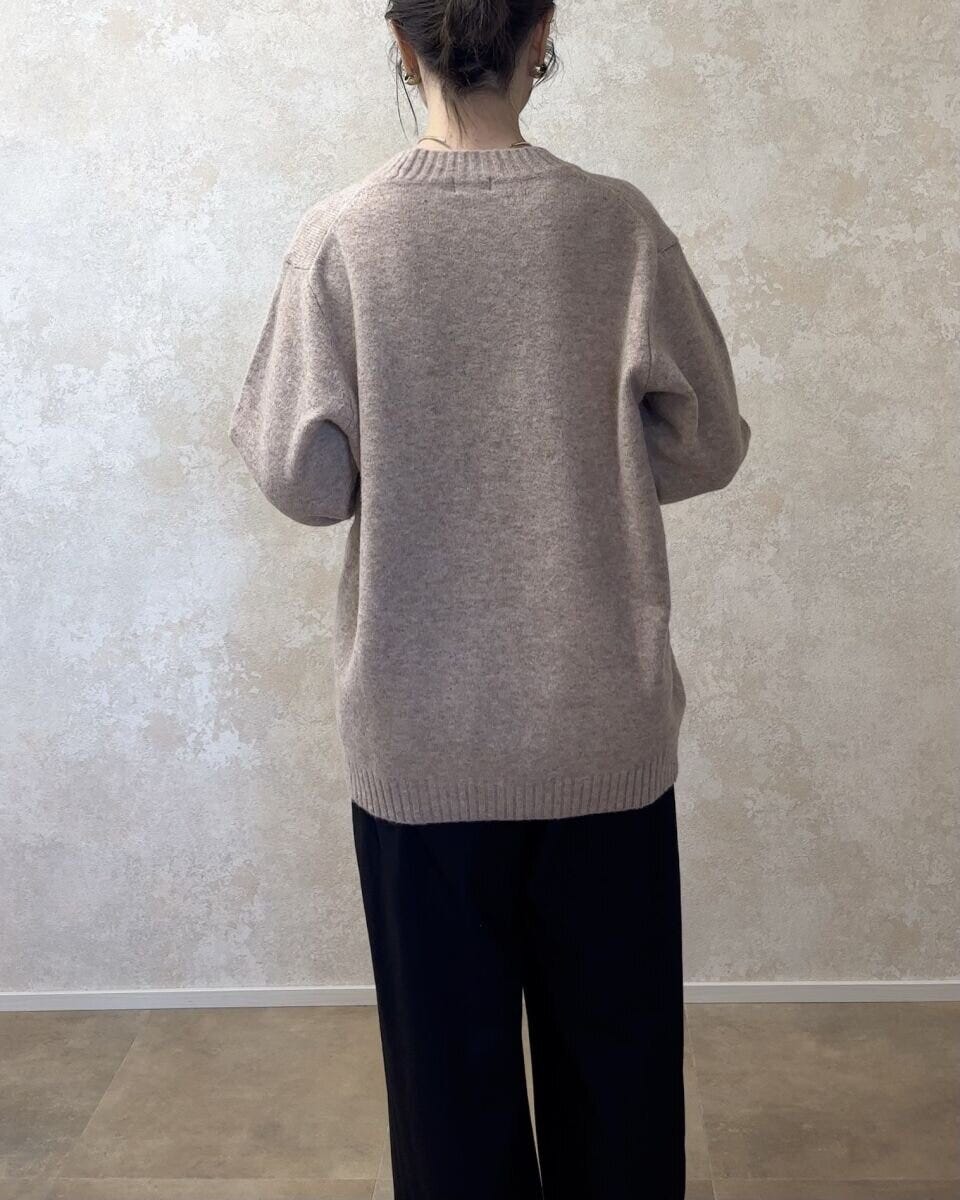 ユニクロスフレヤーンクルーネックセーター　メンズMサイズ着用背面