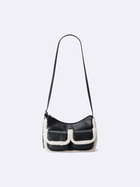 ダブルフラップポケットバッグ 2025秋冬gu高見え黒ダブルフラップポケットバッグ