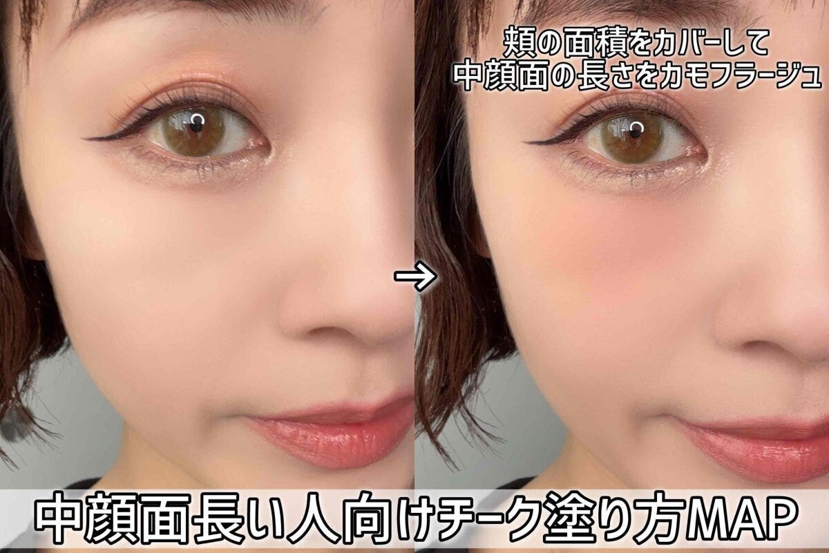中顔面長い人向けチーク塗り方MAP