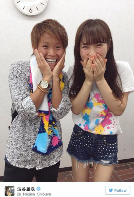 NMB48の渋谷凪咲となでしこジャパンでINAC神戸レオネッサ所属の田中明日菜(田中明日菜Twitterより)