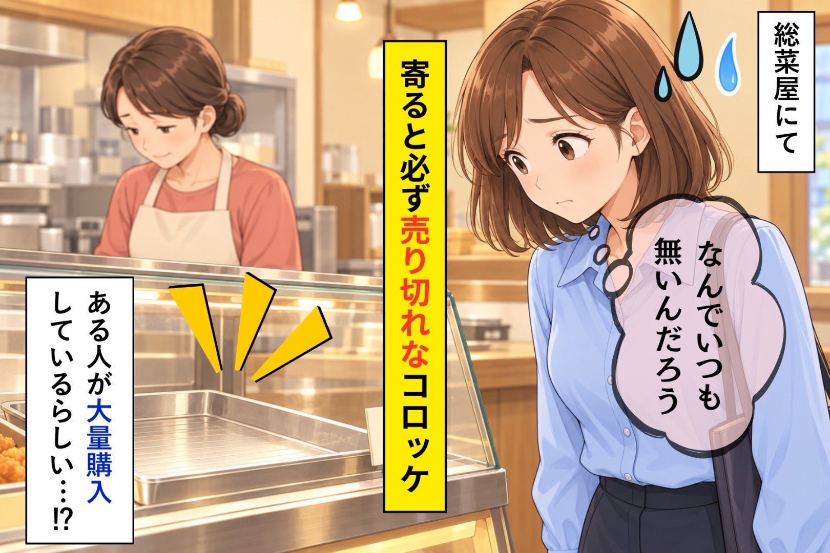 毎日同じ時間に売り切れる惣菜屋のコロッケ→取り置きを頼んだ日、カウンターの前で振り向いた先客