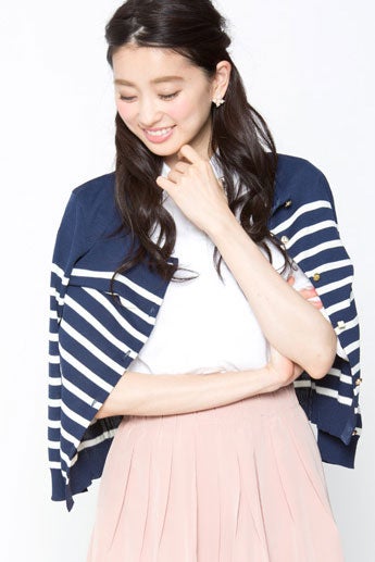 ミックスビジューボタンボーダーカーデ「DEPARTMENT」4,480円（税込）