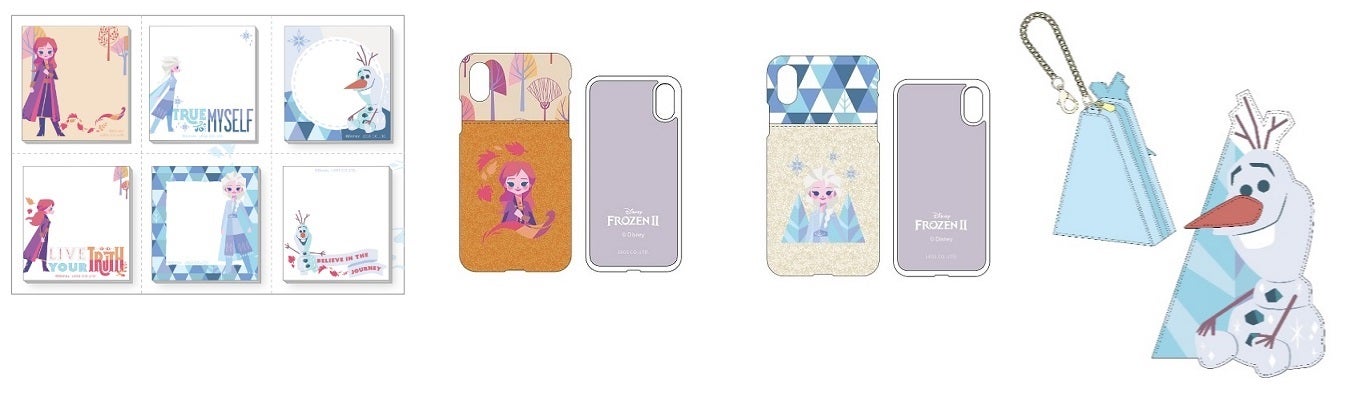 付箋セット　800円、スマホケース全2種（アナ エルサ）各3,000円　※11月下旬、ダイカットバックチャーム　3,500円　※11月下旬（C）Disney
