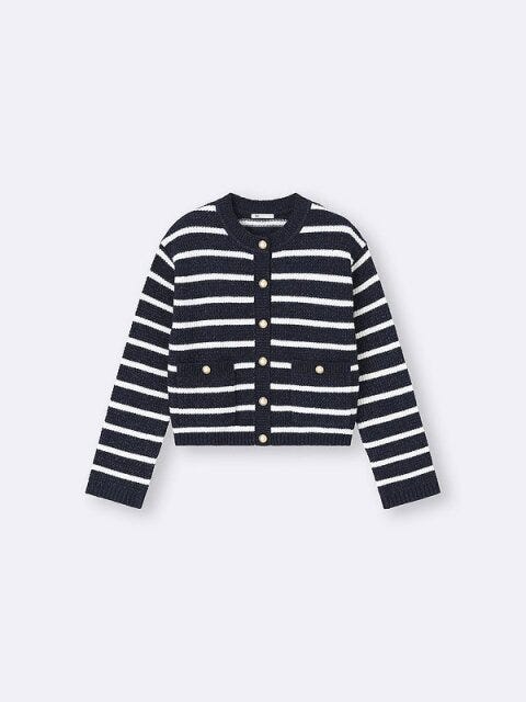 GUのツイーディーニットボーダーカーディガン