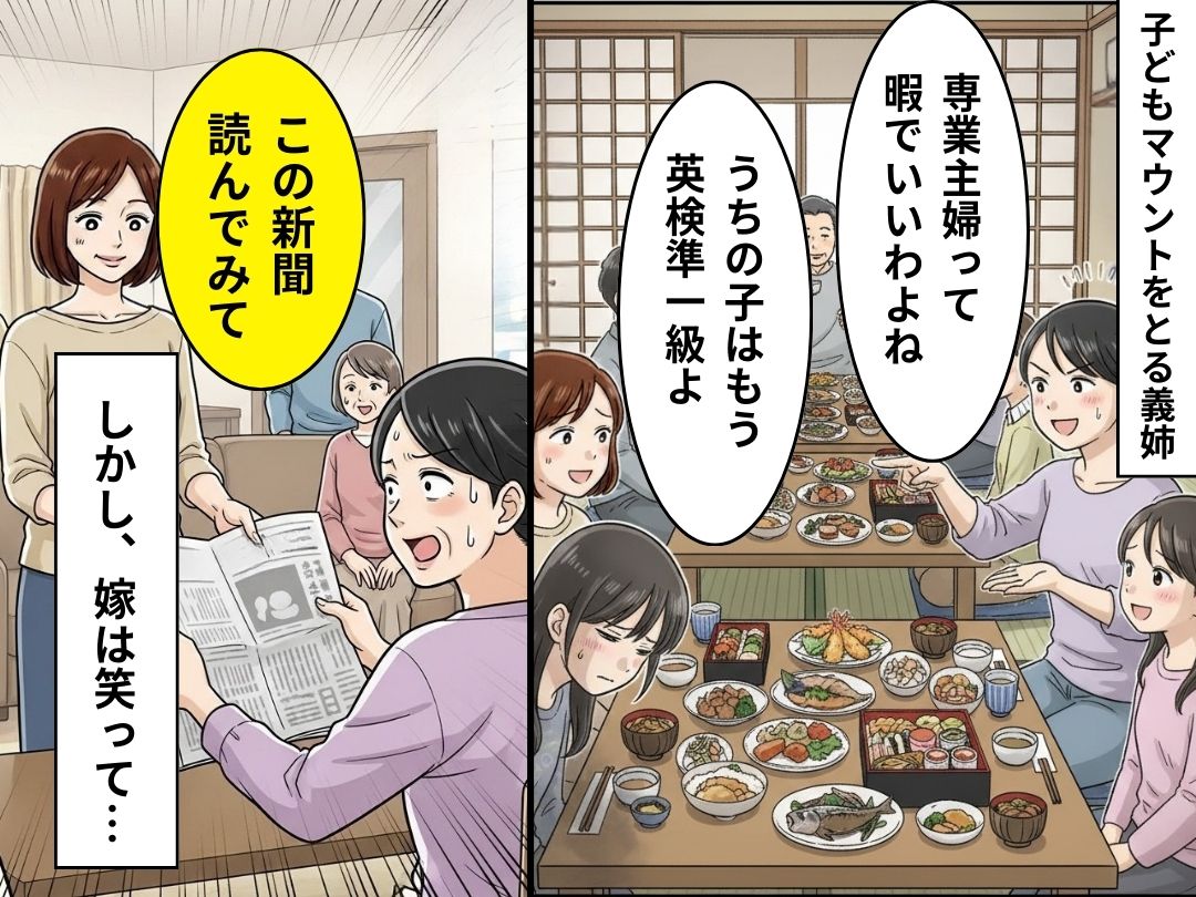 「うちの息子は私立」子どもマウントをとる義姉！しかし⇒嫁は笑って「この新聞読んでみて」…まさかの【事実】に赤面！？