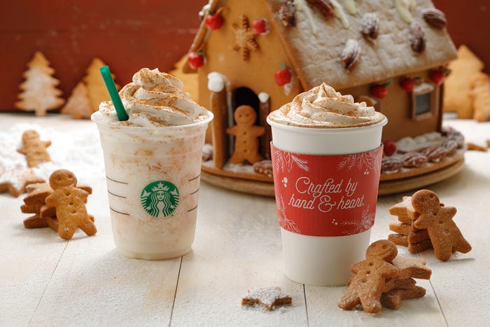(左から)「クリスピー ジンジャーブレッド フラペチーノ(R)」、「ジンジャーブレッド ラテ」