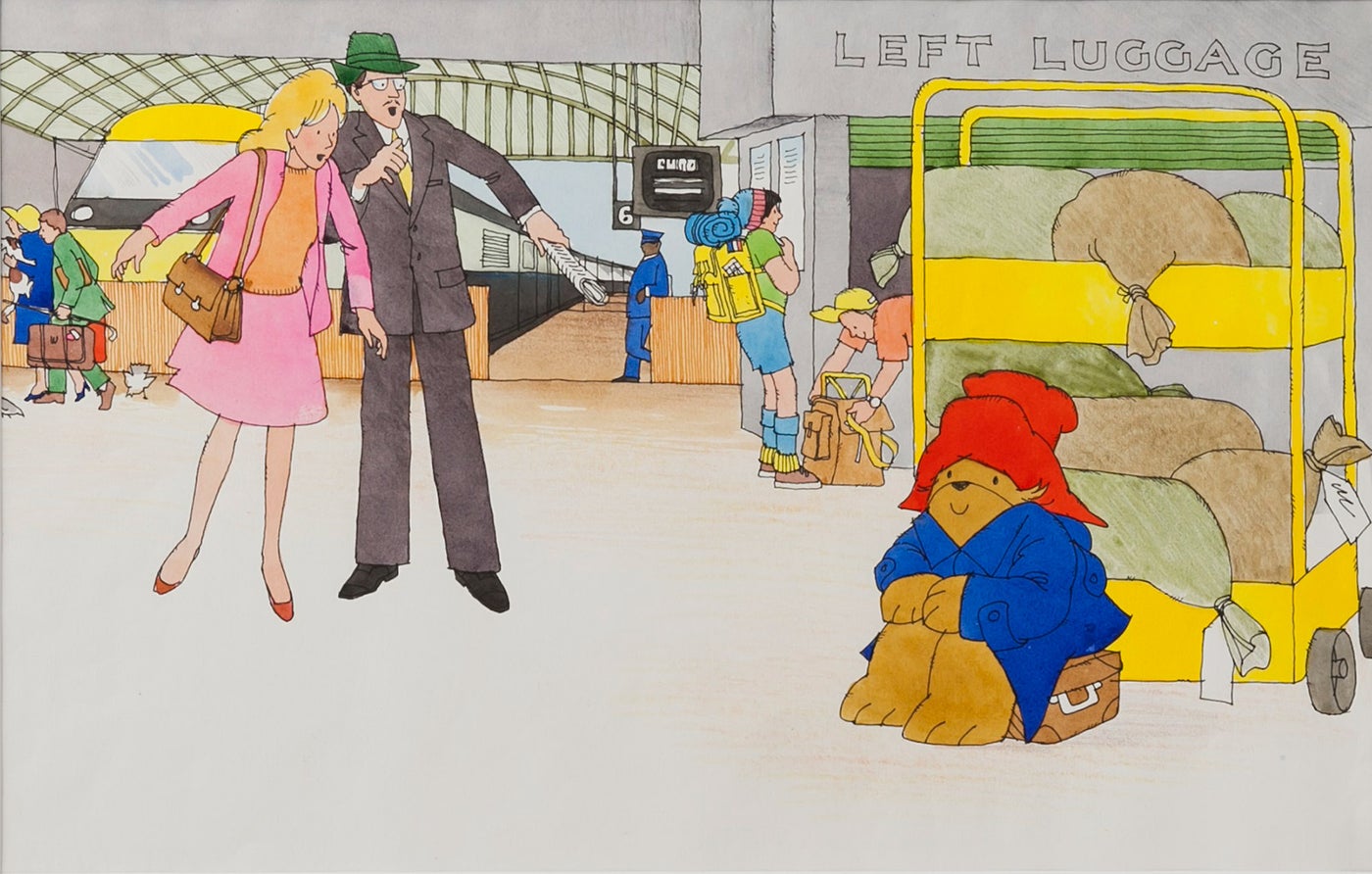 ジョン・ロバン画 「ブラウン夫妻、駅でパディントンと出会う」、1992年<br>
Illustrated by John Lobban(C)John Lobban/HarperCollins 2018