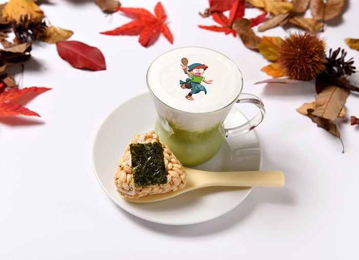ホッと一息抹茶ラテ～乱太郎のポン菓子おにぎり付き～890円（税抜）（C）尼子騒兵衛／NHK・NEP