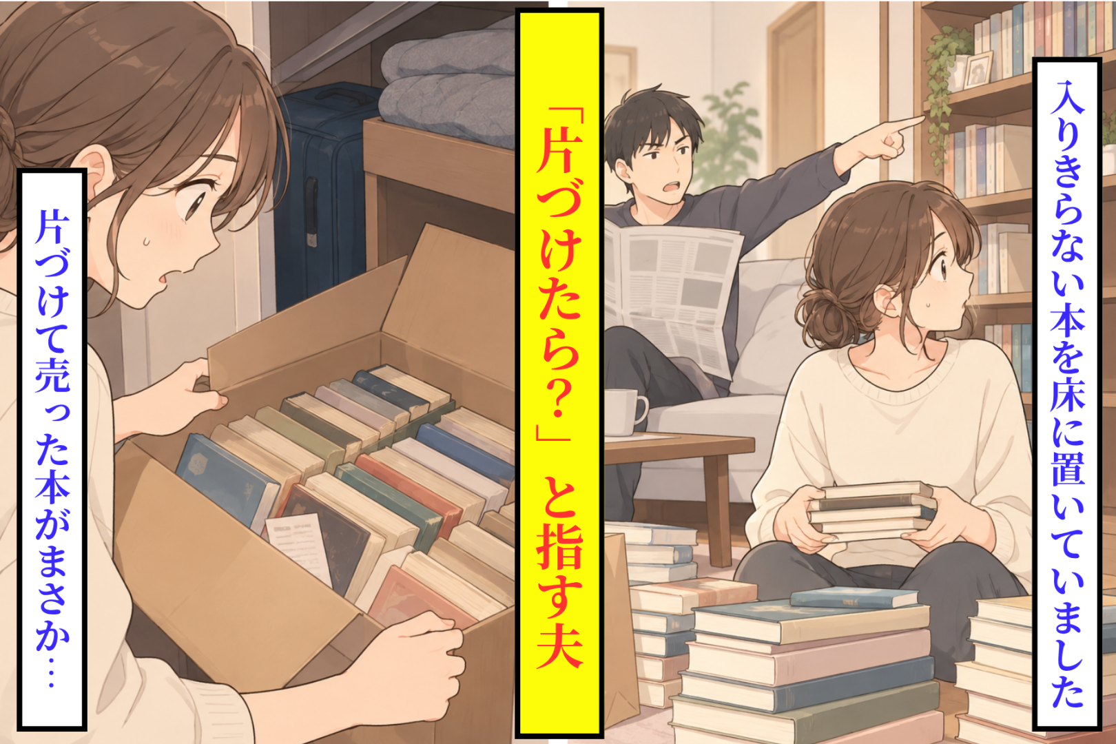 「片づけたら？」と私の本棚を指す夫→手放した本を、全部買い戻していたのは彼でした