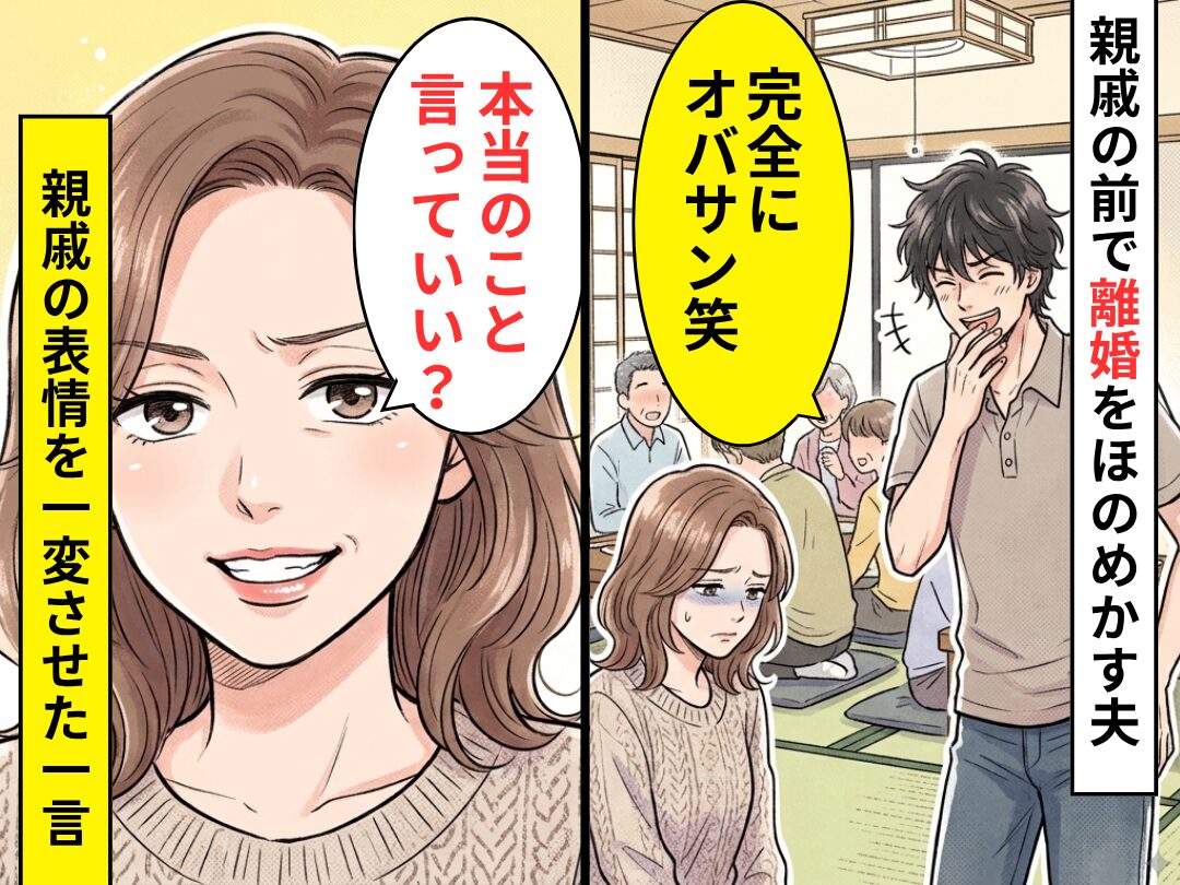 親戚の集まりで…「完全にオバサン笑」離婚をほのめかす夫！？しかし⇒妻「本当のこと言っていい？」親戚の表情を変えた【事実】