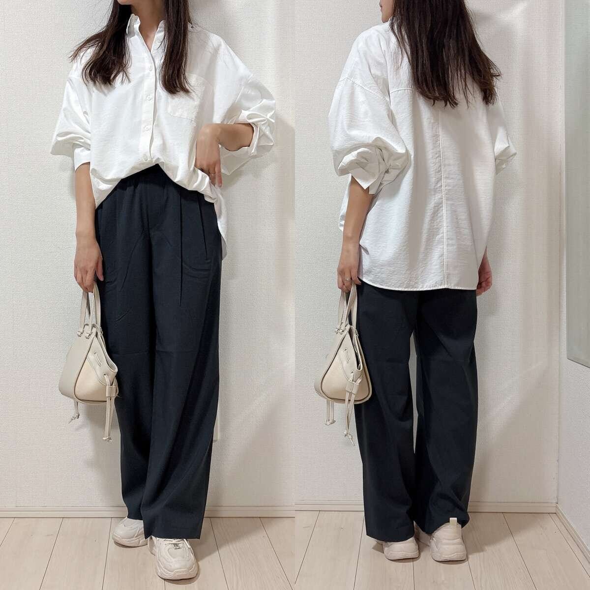ユニクロイージータックパンツとオーバーサイズシャツコーデ