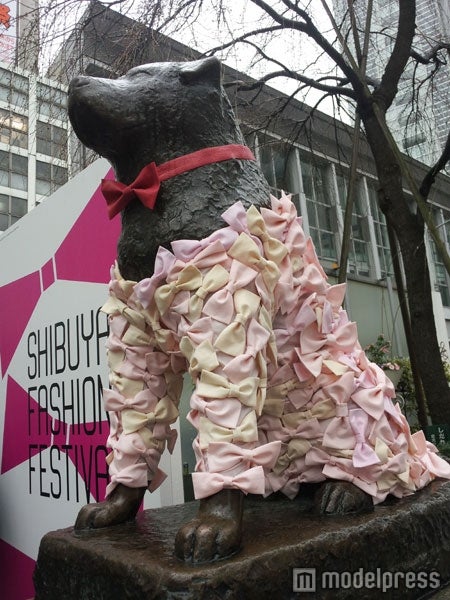 渋谷ハチ公像がおしゃれに変身　ドレスアップ姿お披露目