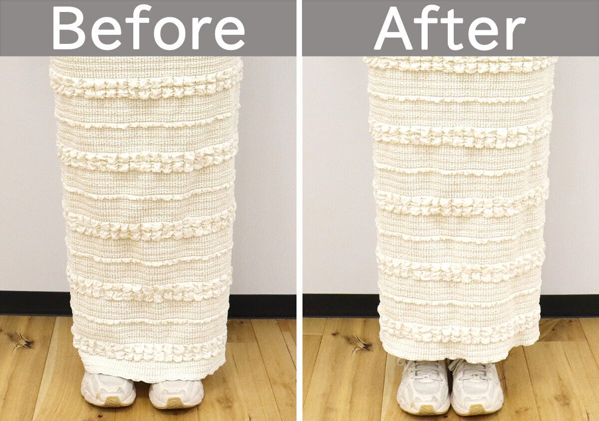 スカート丈調整のBefore/After。足元アップ