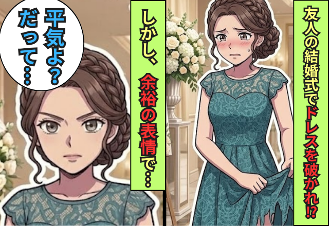 友人の結婚式で【ビリッ！】ドレスを破かれた女性！？しかし⇒「平気よ？だって…」犯人が青ざめたワケ