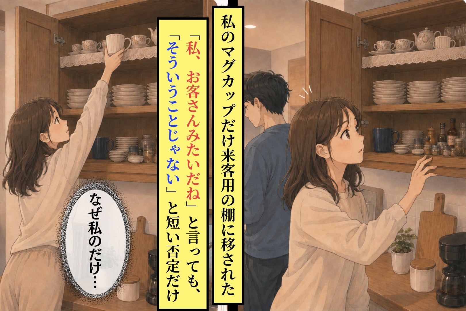 私のマグカップだけ来客用の棚に移していた彼に、お客さん扱いされた気がした