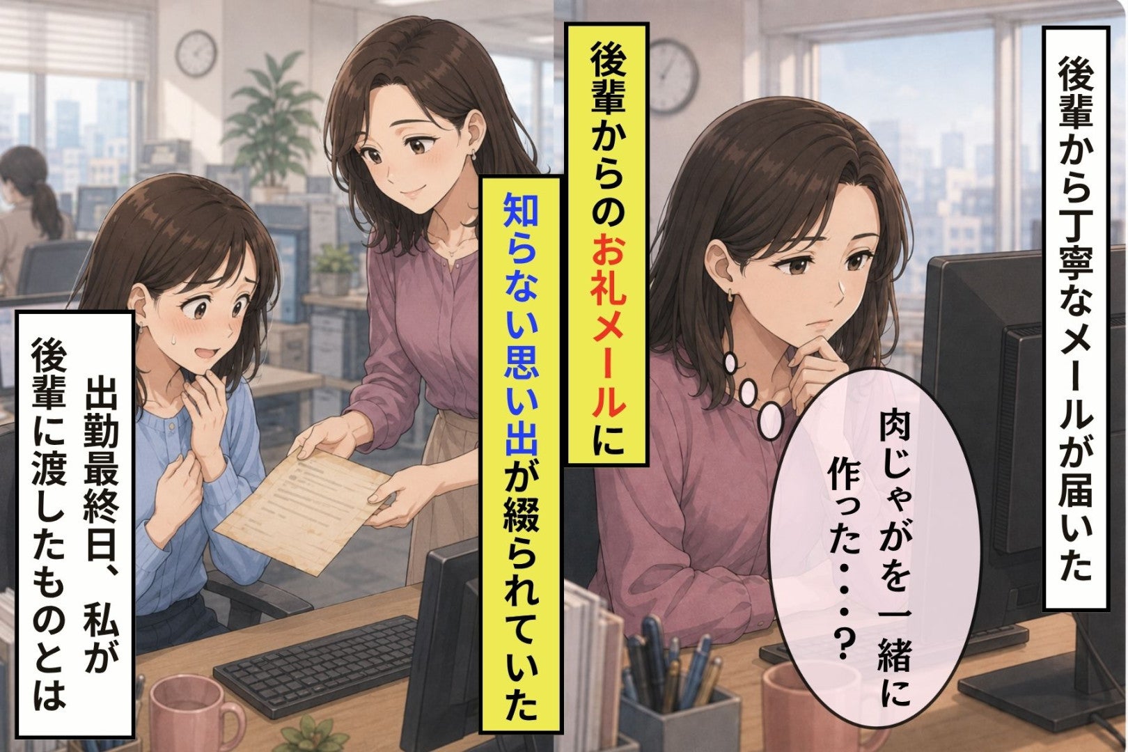 後輩のお礼メールに「一緒に作った肉じゃが」、知らない思い出を訂正した私が最終出社日に渡した１枚