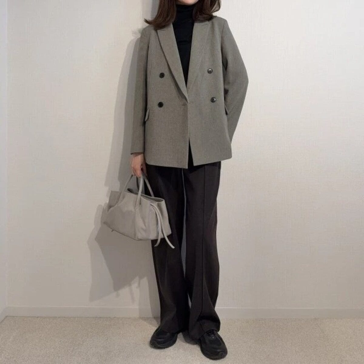 ユニクロブラッシュドジャージーワイドパンツ着回しジャケットコーデ