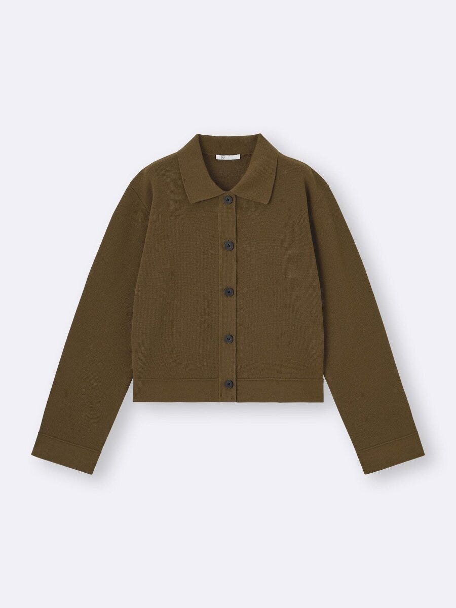 2026gu女性ブラウンミラノリブポロカーディガン