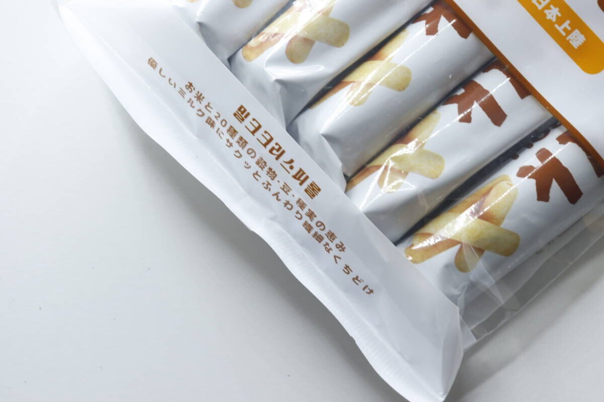 ミルククリスピーロールのパッケージ側面の商品説明