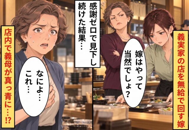 義実家の店を無給で回す嫁に「やって当然」と言い放つ義母。しかし翌日⇒「なによ…これ…」店内で義母が真っ青に…！？