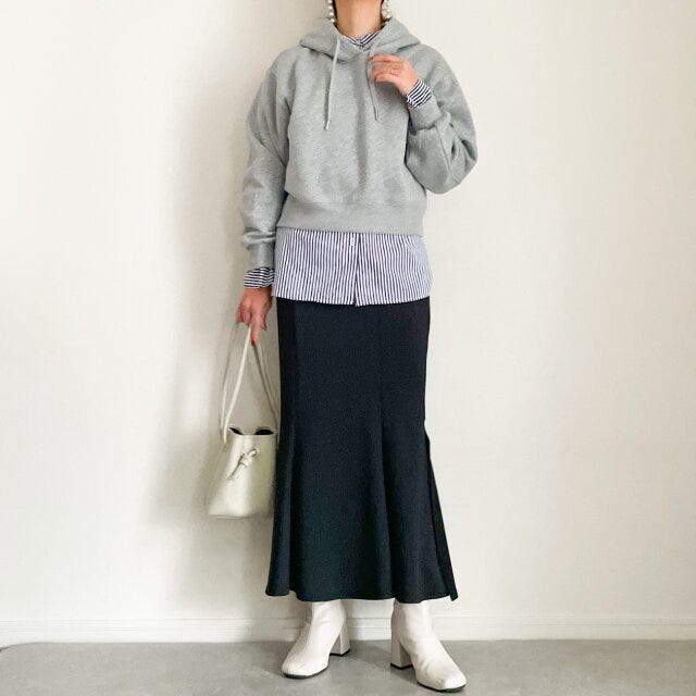 GU　パーカ　レイヤード　ストライプシャツ