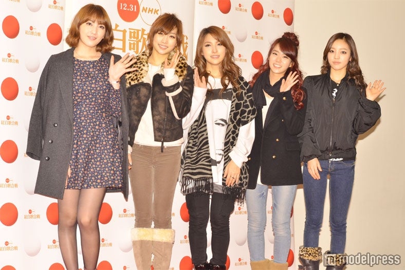 12月29日の紅白リハに登場したKARA（左から）ジヨン、ニコル、ギュリ、スンヨン、ハラ