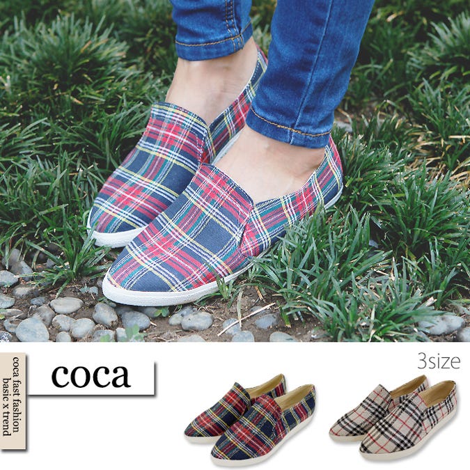 チェック柄とんがりスリッポン「coca」2,690円(税込)