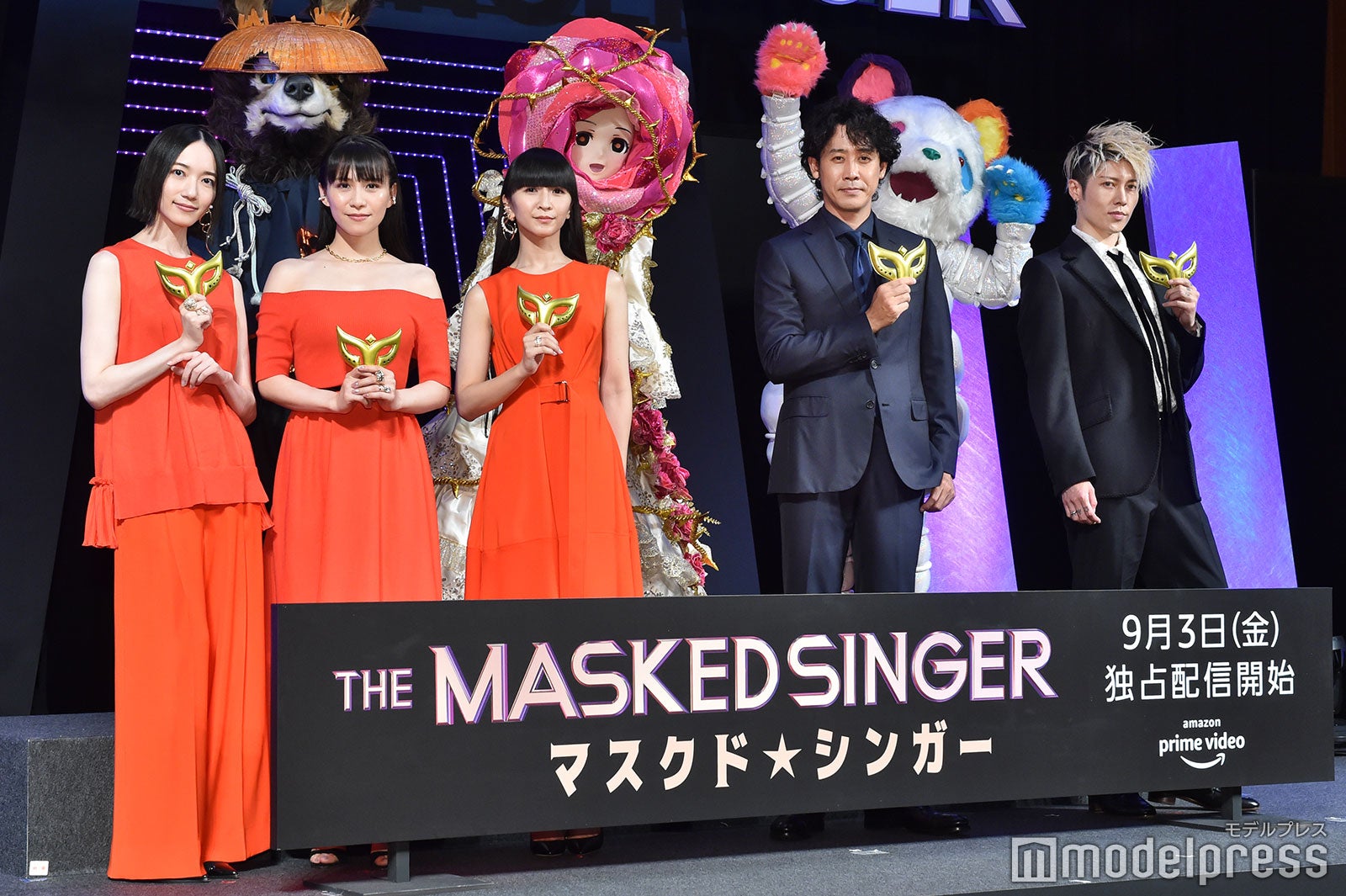 （左から）のっち、あ～ちゃん、かしゆか、大泉洋、MIYAVI （C）モデルプレス