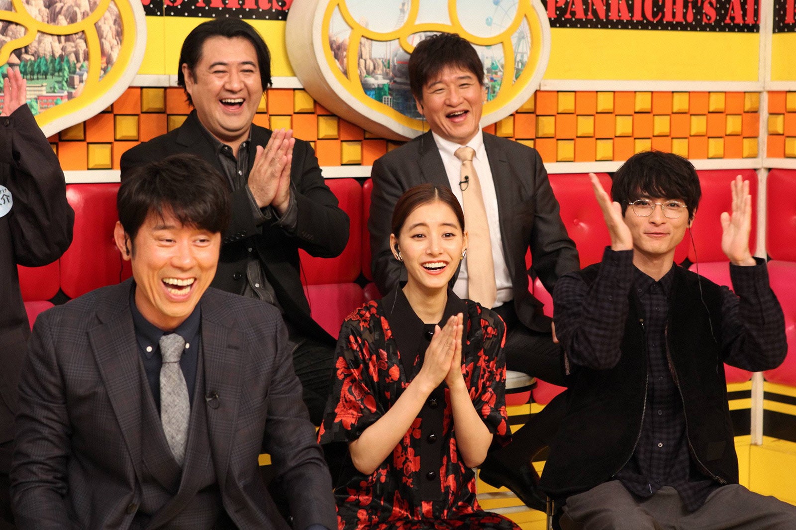 新木優子＆高良健吾＆小手伸也「モトカレマニア」チーム＆原田泰造＆林修（C）フジテレビ