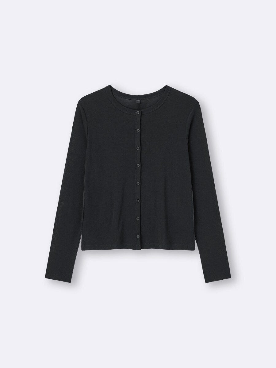 2026gu春大人女性おすすめ黒ソフトシアーカーディガン