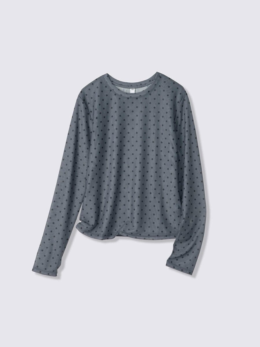 グレーのドット柄シアードットTシャツ グレーのドット柄シアードットTシャツ