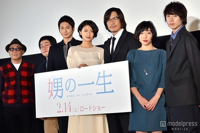 左から：廣木隆一監督、前野朋哉、向井理、榮倉奈々、豊川悦司、安藤サクラ、落合モトキ