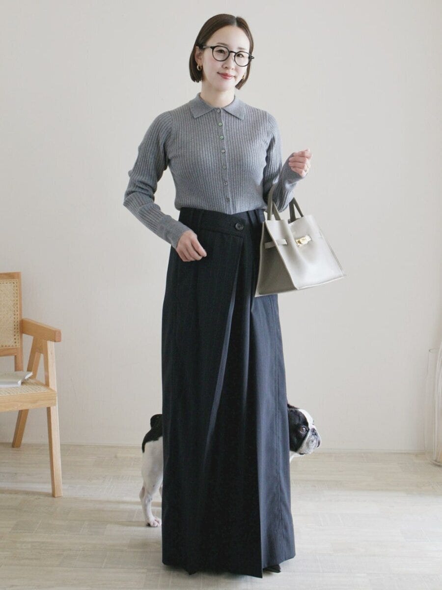 2026大人女性ポロニットカーディガンシンプルコーデ