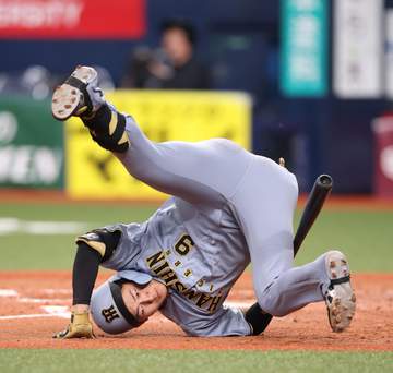 阪神2軍 ドラフト1位・立石がヒヤリ オリ・マチャドの156キロが顔付近に のけぞってかわす→転倒ぐるり一回転