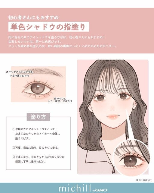 垢抜け アイシャドウテクニック 4選 最新メイク Pyom イラスト 初心者さんにもおすすめ♡単色シャドウの指塗り