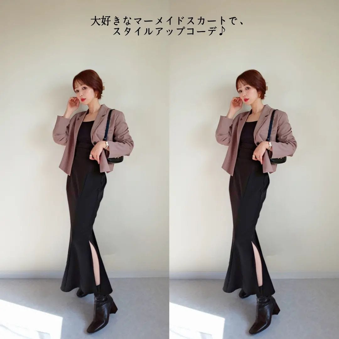 GUのテーラードクロップドジャケットを着ている女性