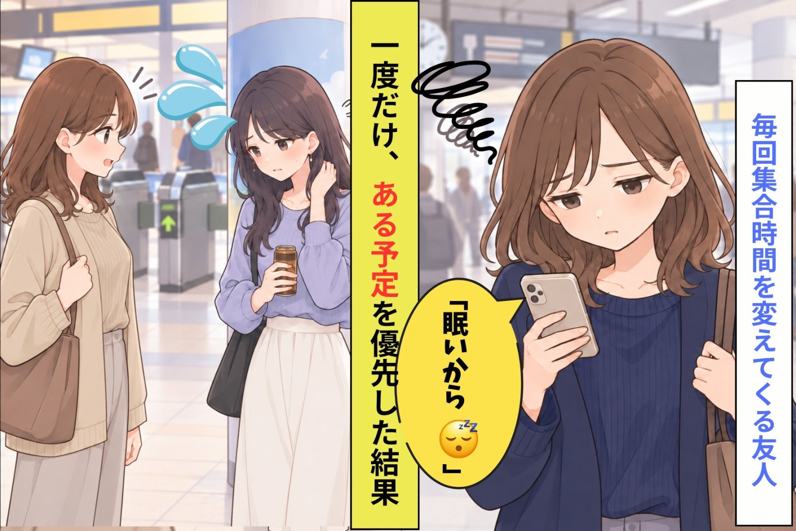 「私、朝弱いからそっちが合わせて」毎回集合時間を変えさせる友人→一度だけある予定を優先してみた