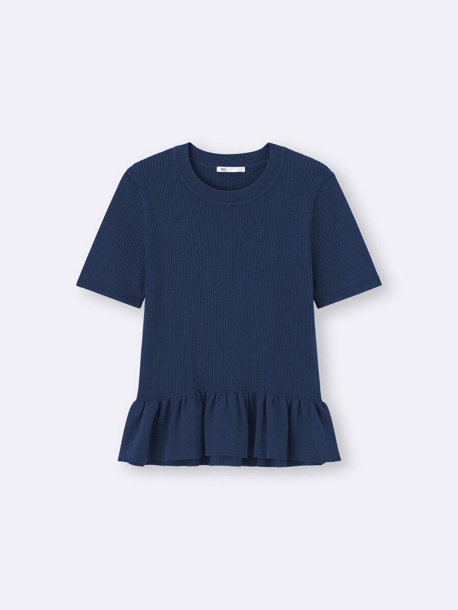 紺色のペプラムニットプルオーバーの正面