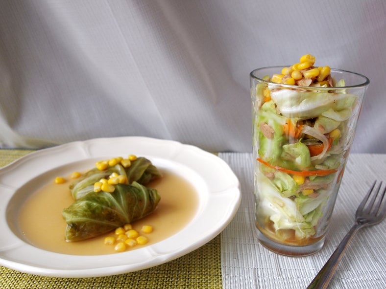 「ロールキャベツ　→　シャカシャカサラダ」