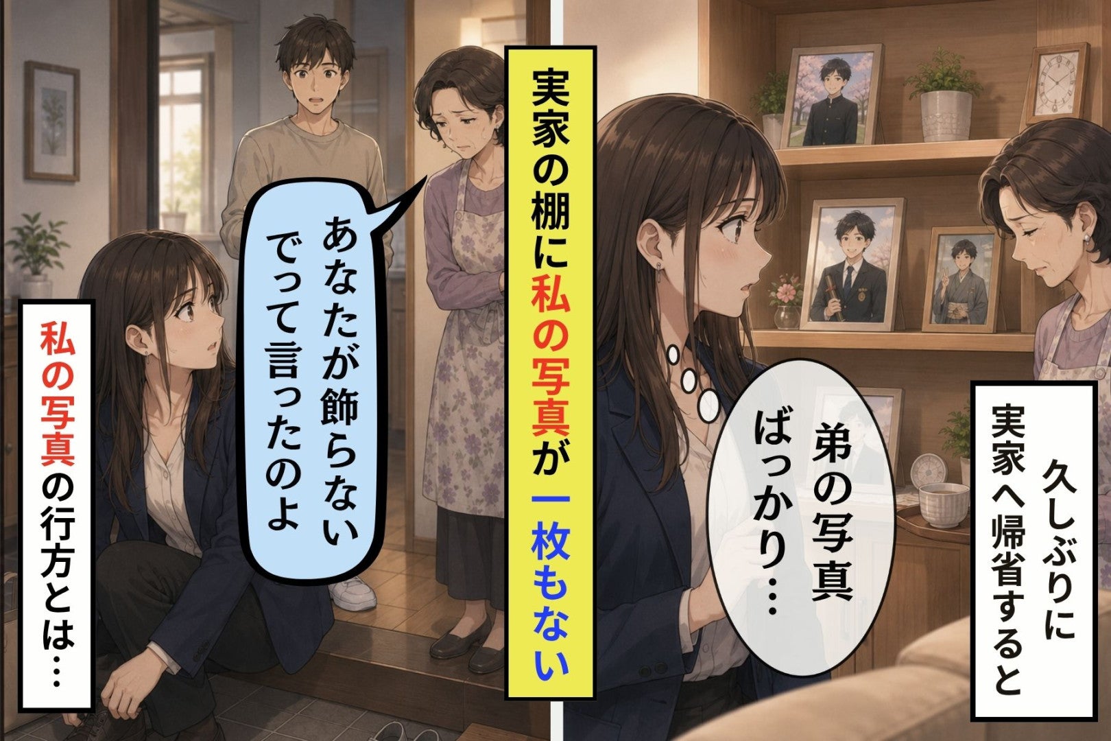 実家の棚に弟の写真だけ、母が返した「あんたが、飾らないでって言ったのよ」