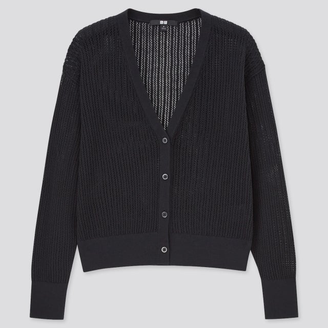ユニクロ 新作アイテム 画像 ユニクロ uniqlo レディース コスパ アイテム 新作 2021 春 夏 おすすめ プチプラ カーデ カーディガン ブラック 黒 透かし編み