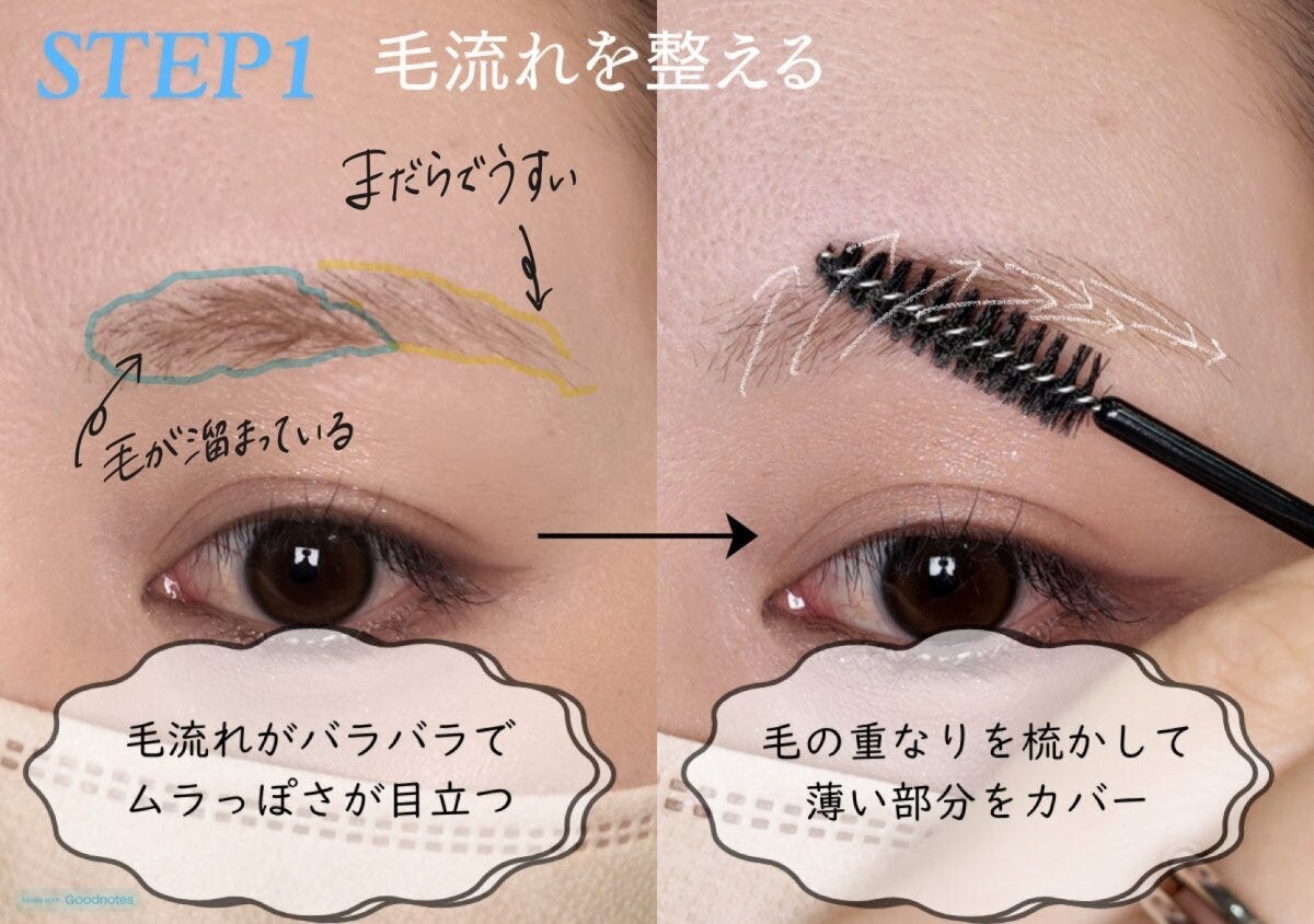 アイブロウリスト STEP1スクリューブラシで毛流れを整えて薄い部分をカバーする方法