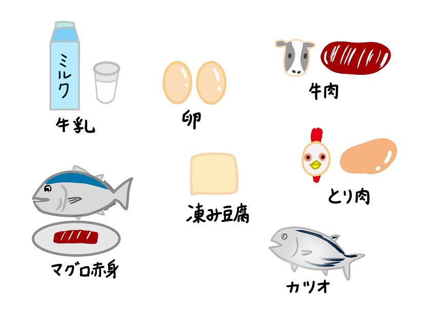 マグロ（赤身）、カツオ、アジ。