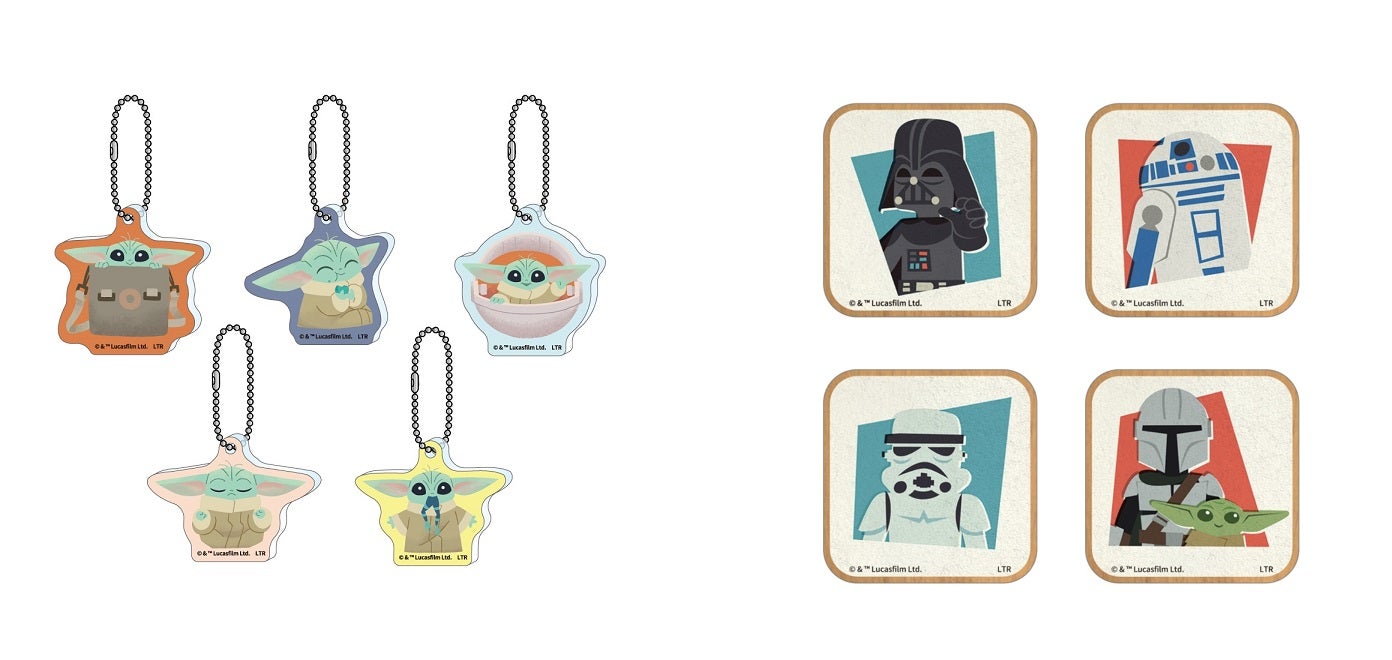 アクリルキーホルダー（ランダム5種）税込825円、ウッドマグネット（ランダム4種）税込880円（C）＆ TM Lucasfilm Ltd．