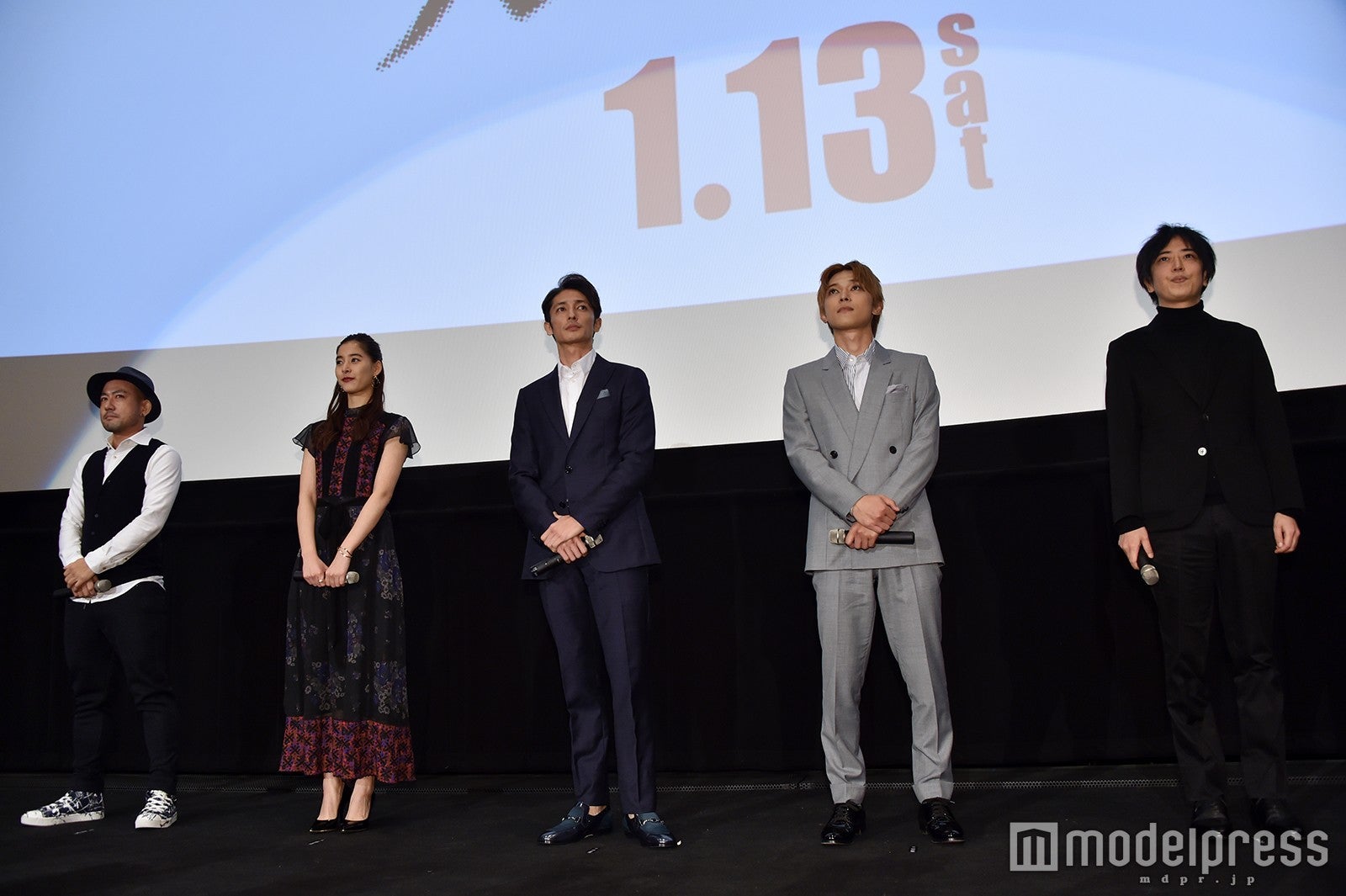 『悪と仮面のルール』プレミア試写会（左から）中村哲平監督、新木優子、玉木宏、吉沢亮、中村文則氏 （C）モデルプレス