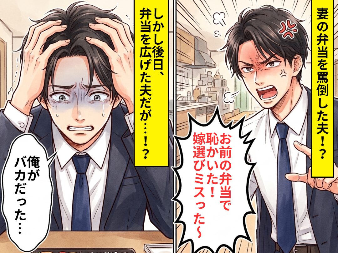「お前の弁当で恥かいた！嫁選びミスった～」妻を罵倒した夫！？しかし後日⇒弁当を広げた夫「俺がバカだった…」