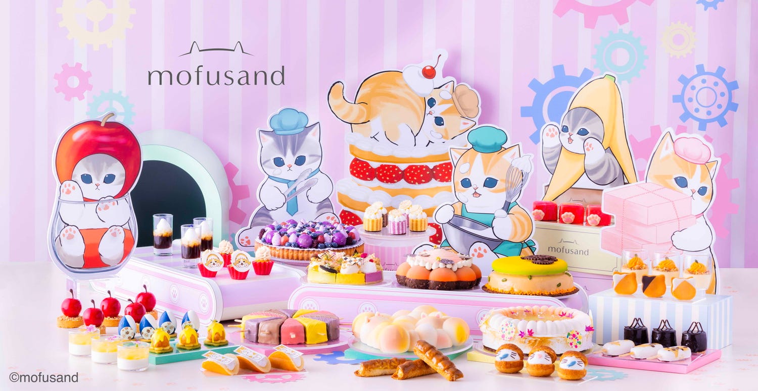mofusandと初コラボのスイーツビュッフェ、ヒルトン大阪で開催 愛らしいにゃんこ達がケーキに