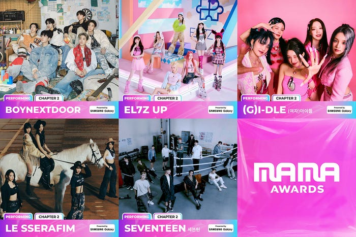 (上段左から)BOYNEXTDOOR、EL7Z UP、(G)I-DLE(下段左から)LE SSERAFIM、SEVENTEEN(C)CJ ENM Co., Ltd, All Rights Reserved