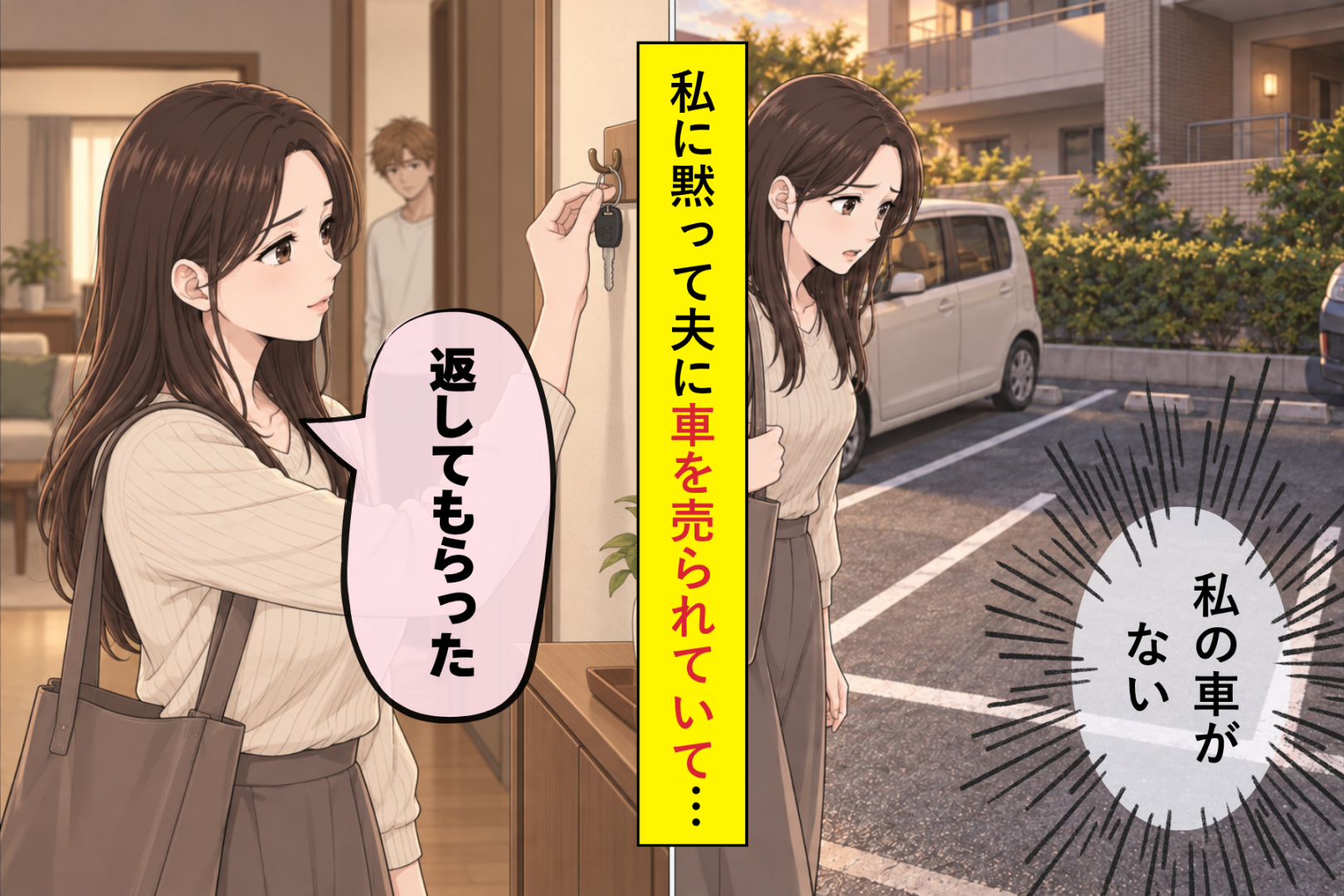 私に黙って車を売った夫。買い手の友人が駐車場で口にした「あいつ、許可は取ったって言ってたのに」